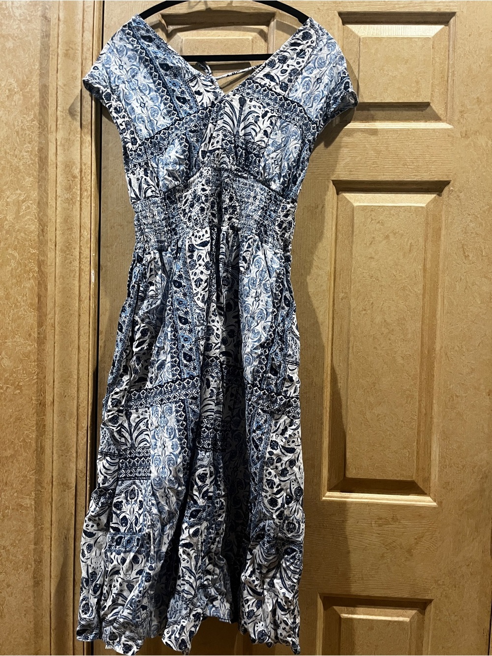 Old Navy Blue & White Printed Midi Dress